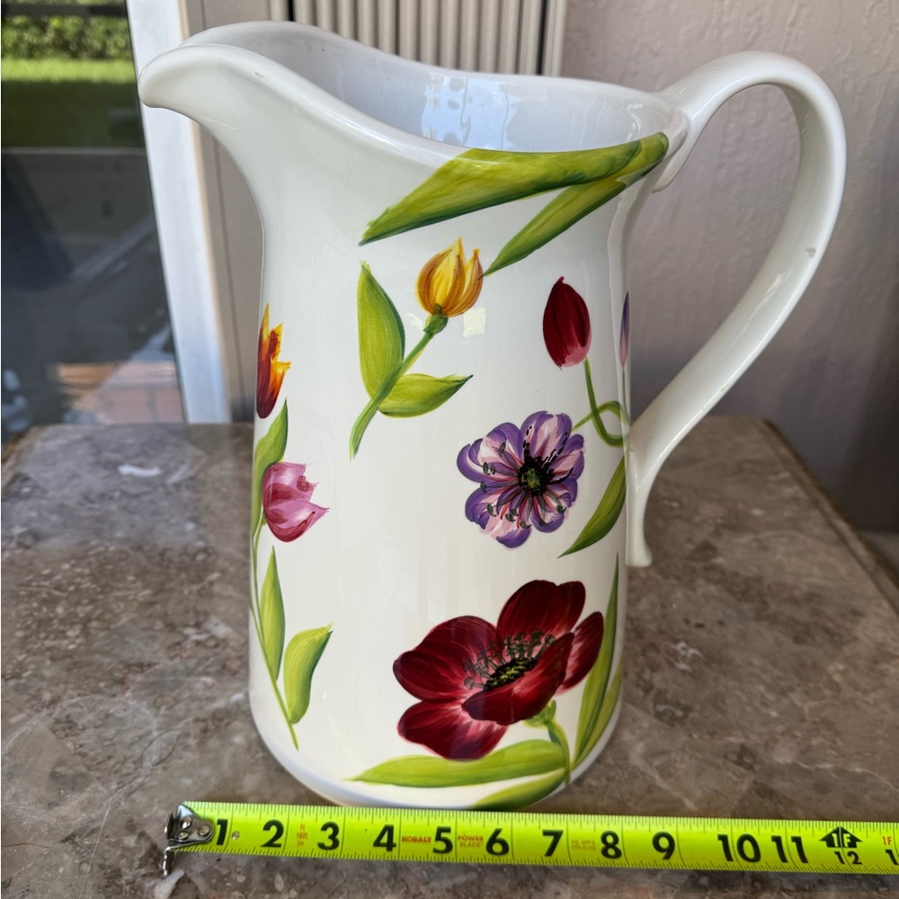 Floral Ceramic Pitcher Tall Spring Flowers